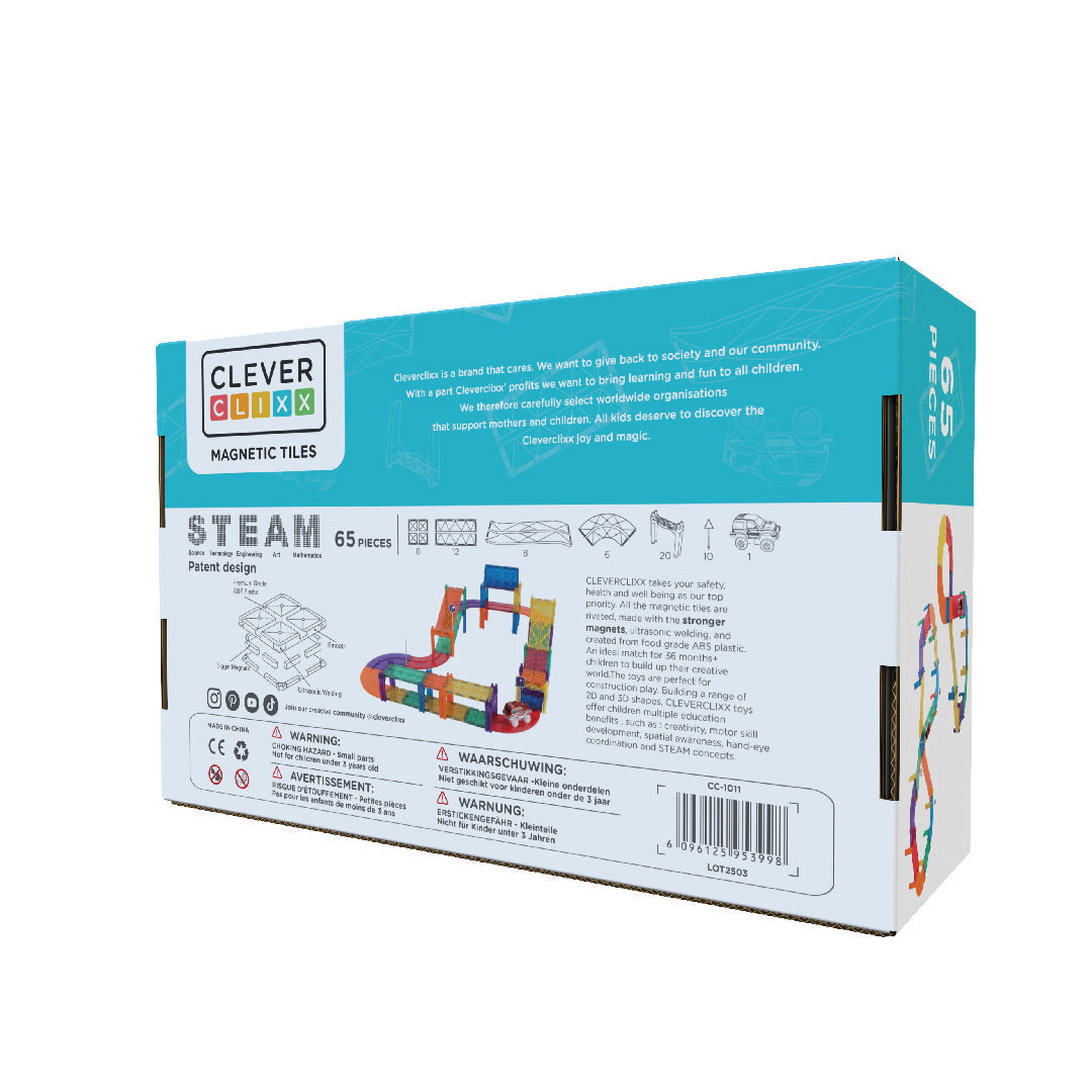 CleverClixx Race Track Intense Magnetic Building Set – 65 Pieces