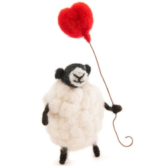 Felt Sheep Holding Heart Balloon Decoration