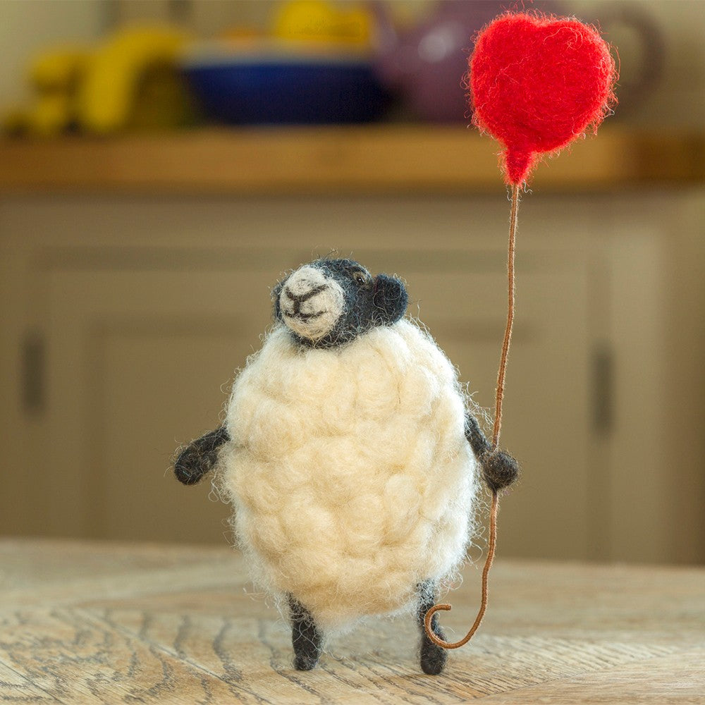 Felt Sheep Holding Heart Balloon Decoration